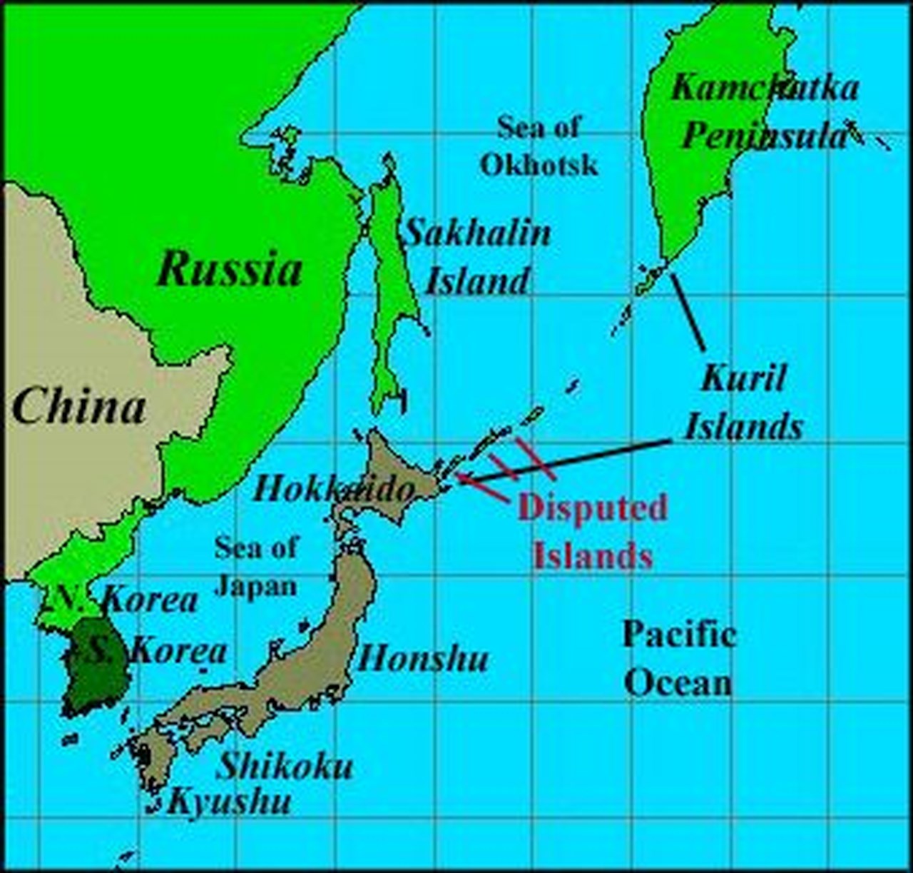 Остров Сахалин и Япония на карте