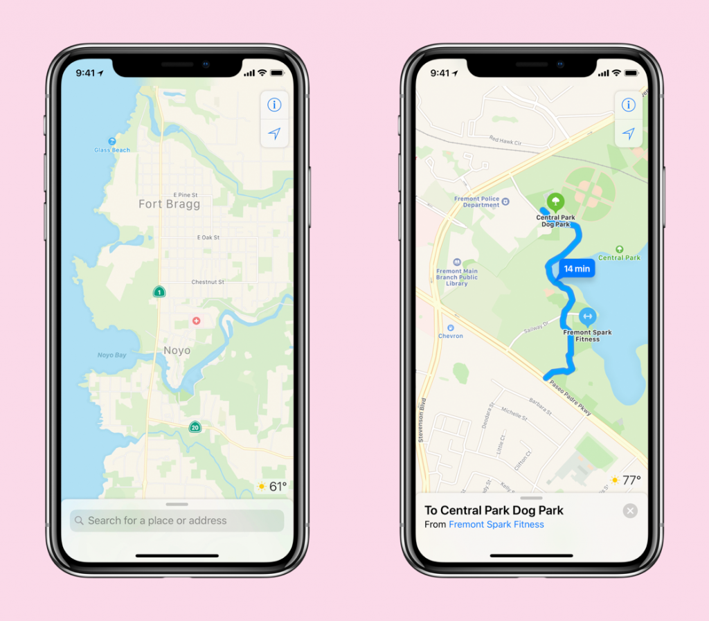 A comparison of the old and new version of Apple Maps