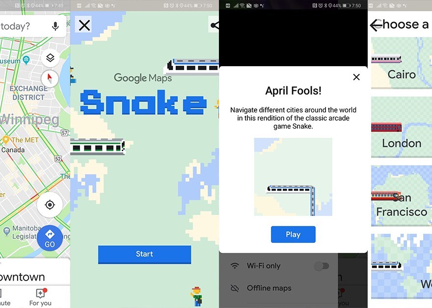 Play Classic Game Snake in Google Maps this April Fools' Day