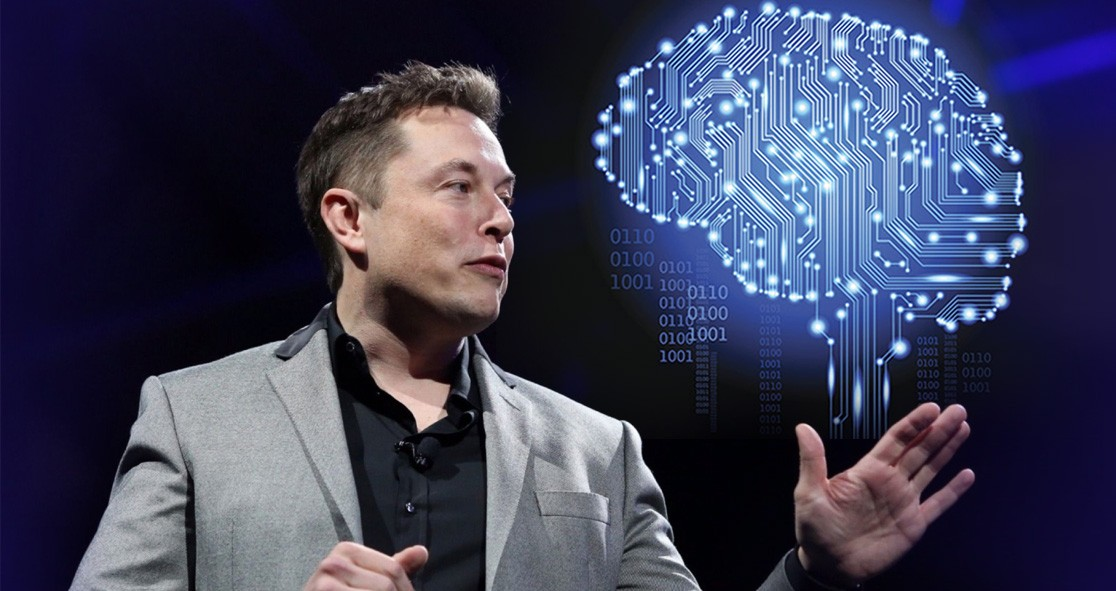 Elon Musk and a graphical representation of a brain