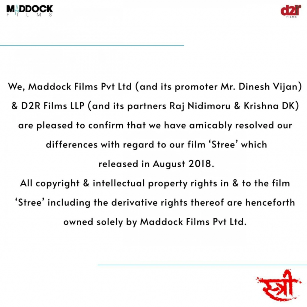 Press Release by Maddock Films